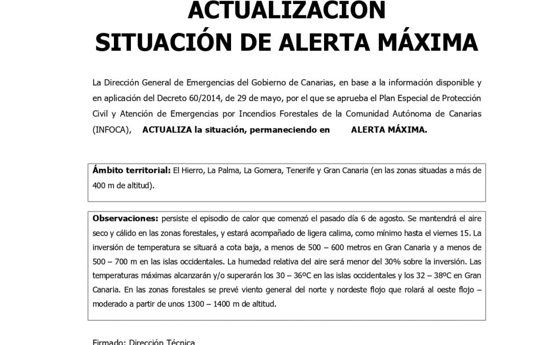 Información sobre riesgos de incendios forestales-Actuación situación de alerta máxima