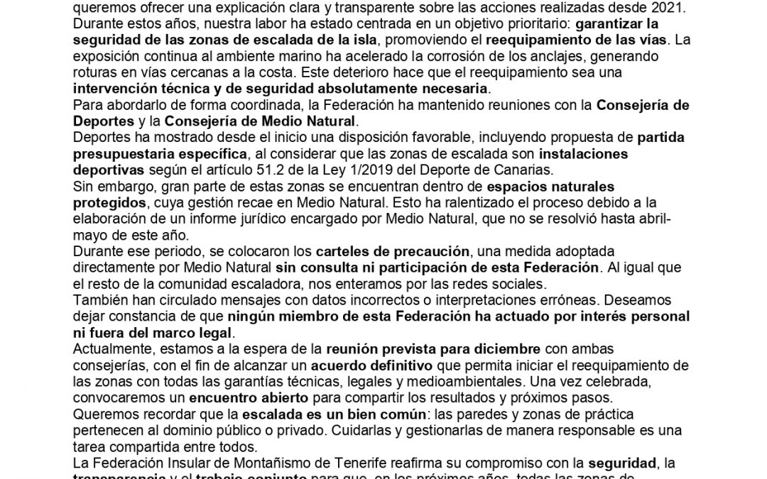 FTM COMUNICADO A LA COMUNIDAD ESCALADORA